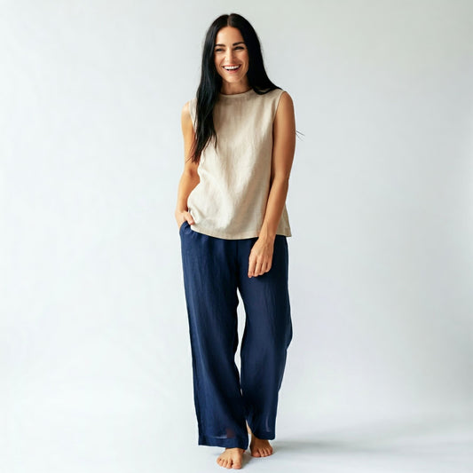 Behold Linen Navy Pants Linen & Cotton blend